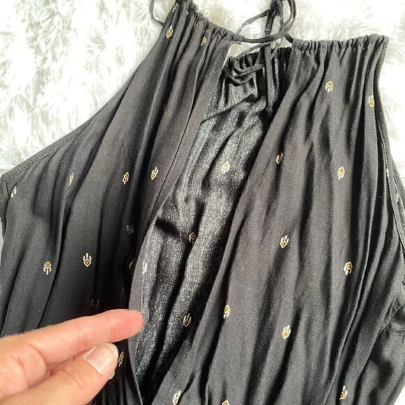 H&M Coachella Shorts Romper Black Aztec Elastic Waist Tie Neck Pockets Viscose 8 - Picture 6 of 11